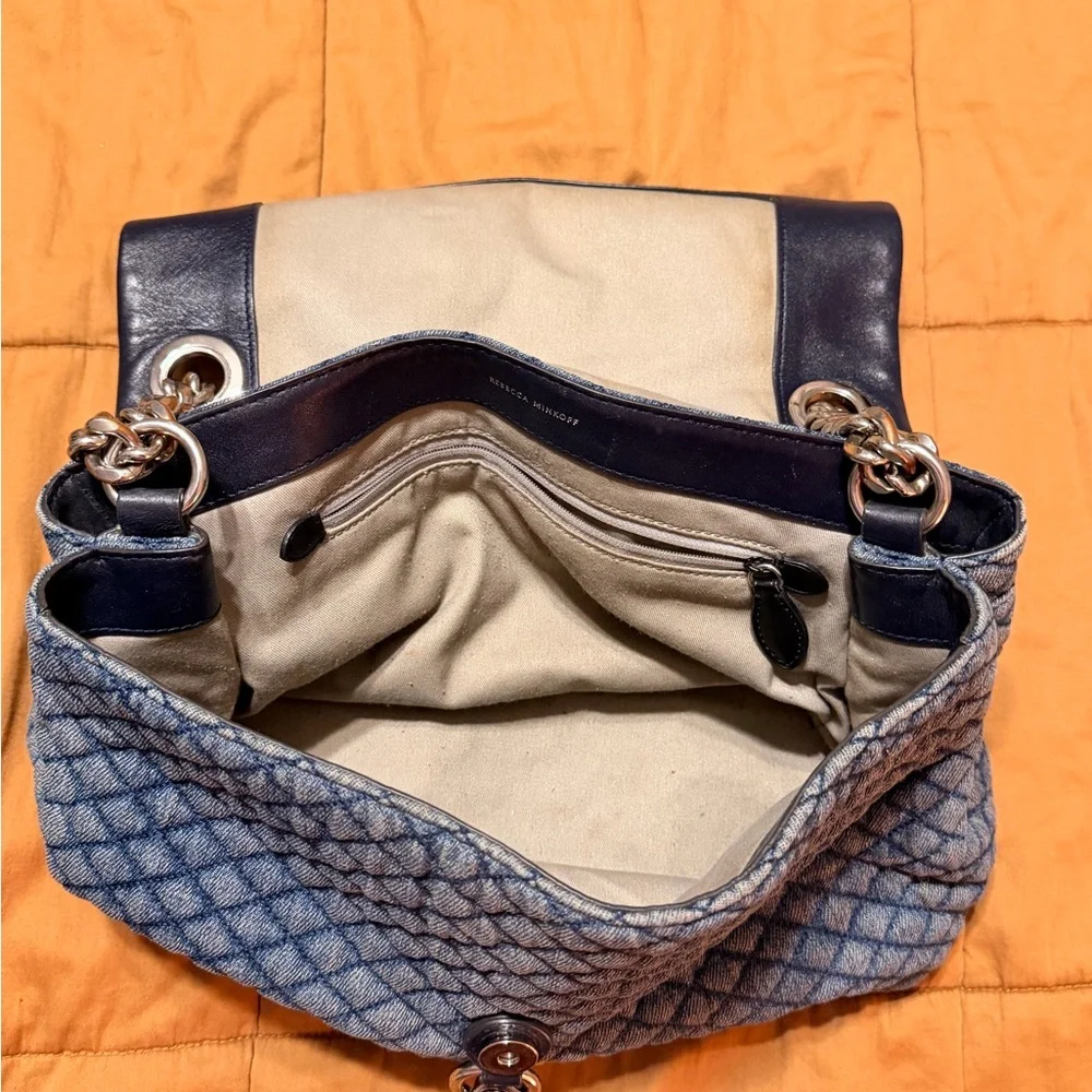 Rebecca Minkoff Quilted Denim Shoulder Bag with silverChain